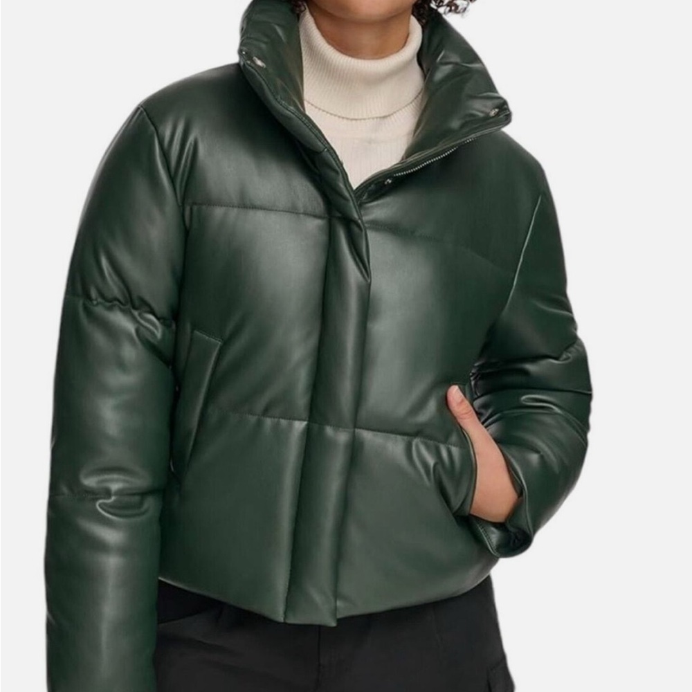Levi's Water Resistant Vegan Leather Short Puffer Jacket Spruce NEW Size Large